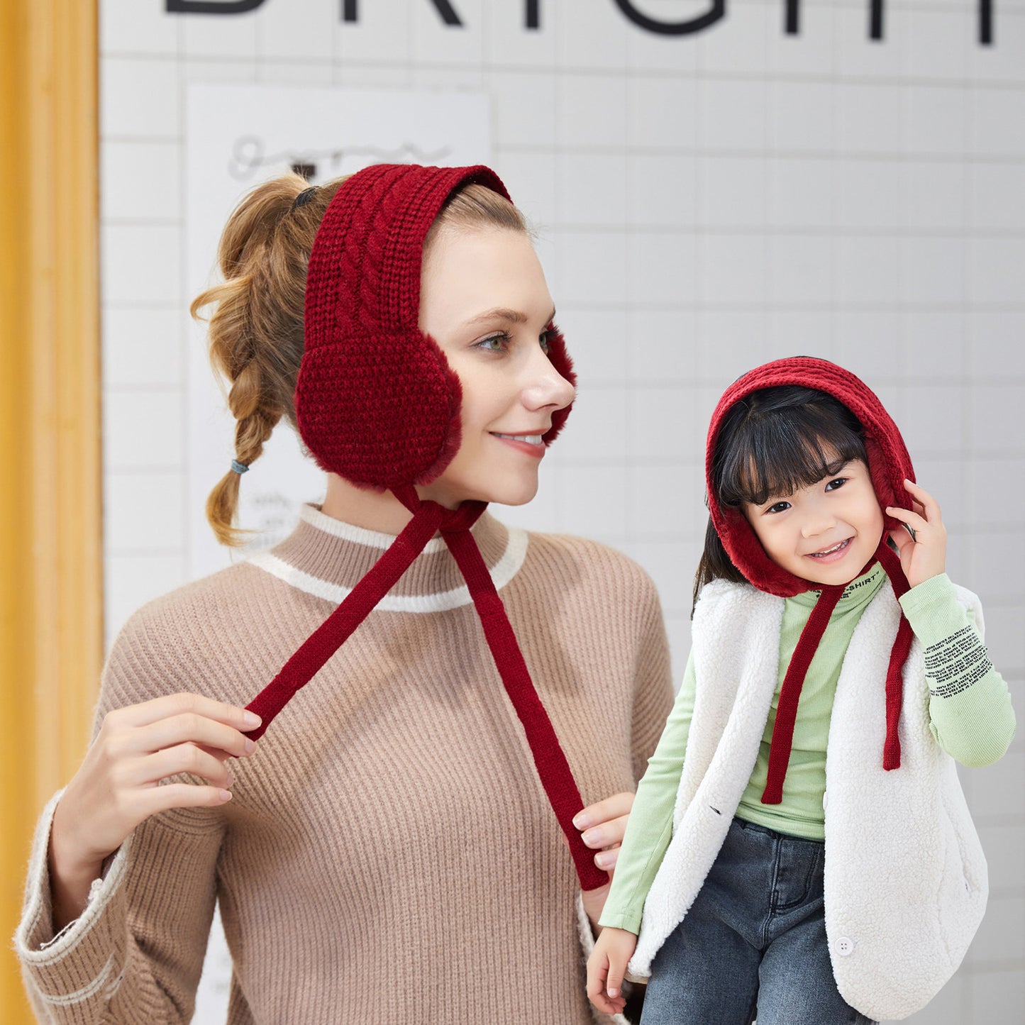 Children's Knitted Lace-up Warm Earmuffs With Fleece