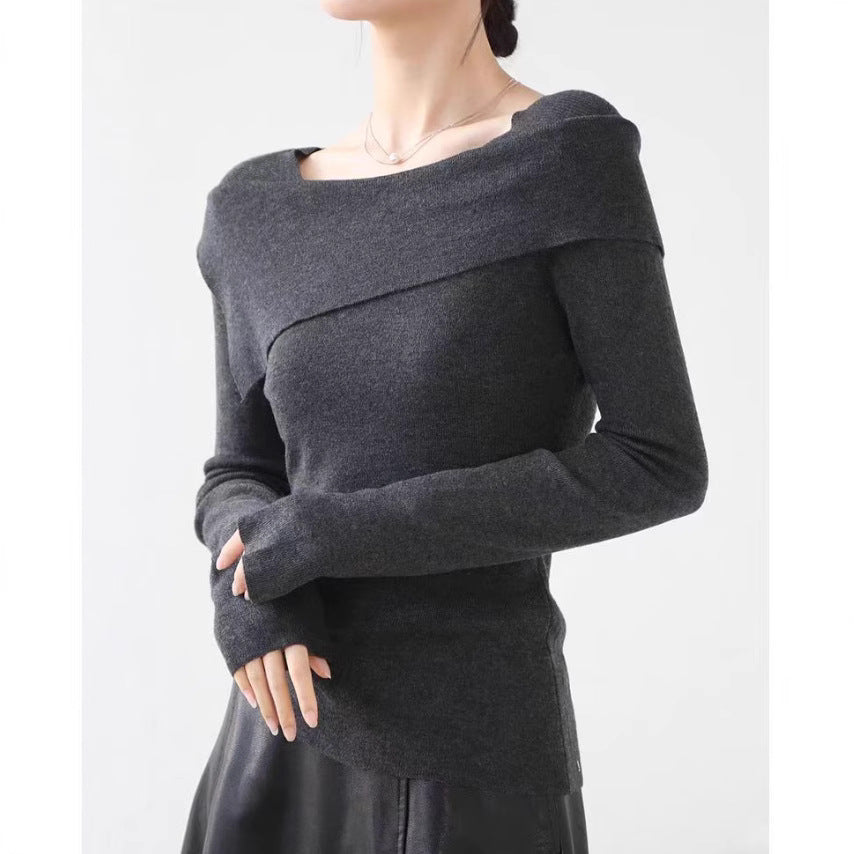 Gentle Temperament One-word Collar Lapel Knitwear Women's Autumn And Winter New Style