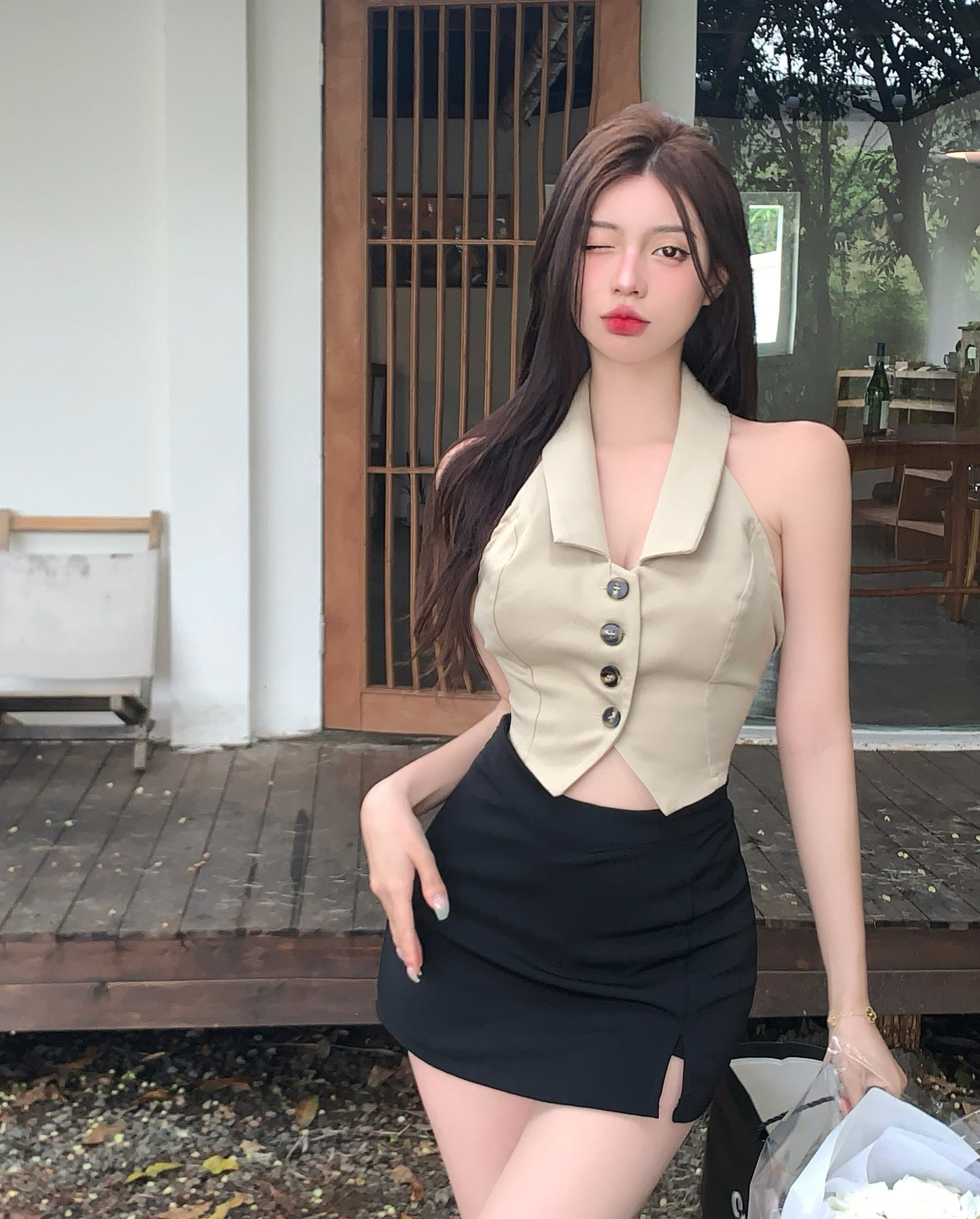 Sexy Lapel Vest Women's Outer Wear New Slim Short Top