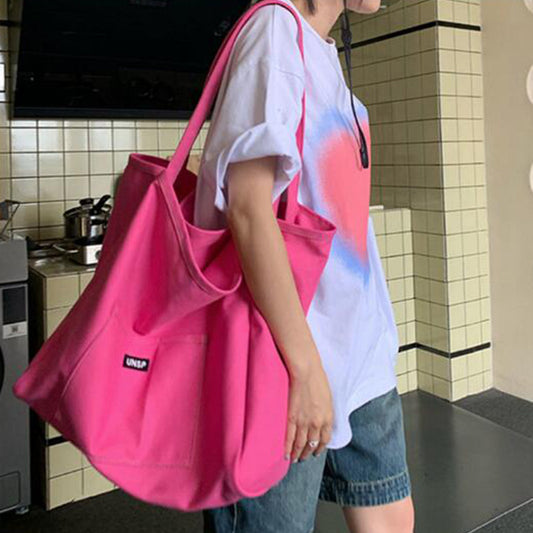 Large Capacity Solid Color One-shoulder Literary Diagonal Canvas Bag