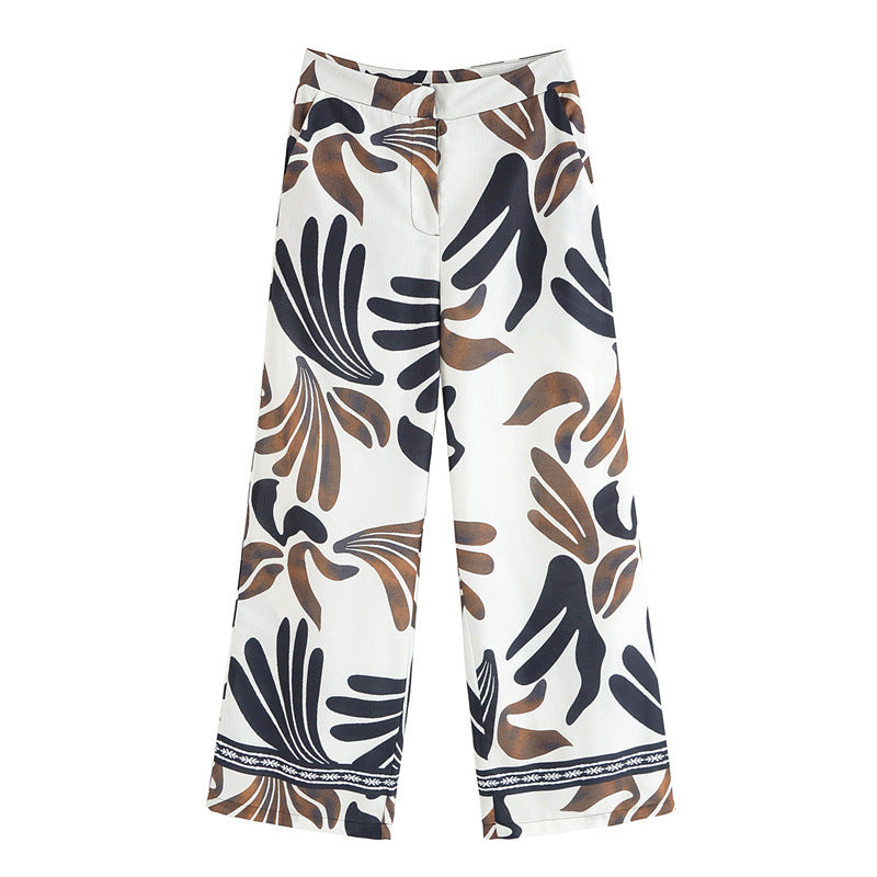 Spring And Summer European And American Wind Waist Vintage Floral Print Casual Trousers