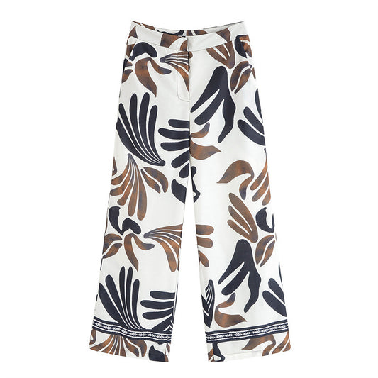Europæiske og amerikanske forårs- og sommerbukser med blomsterprint, løs talje og vintagestil