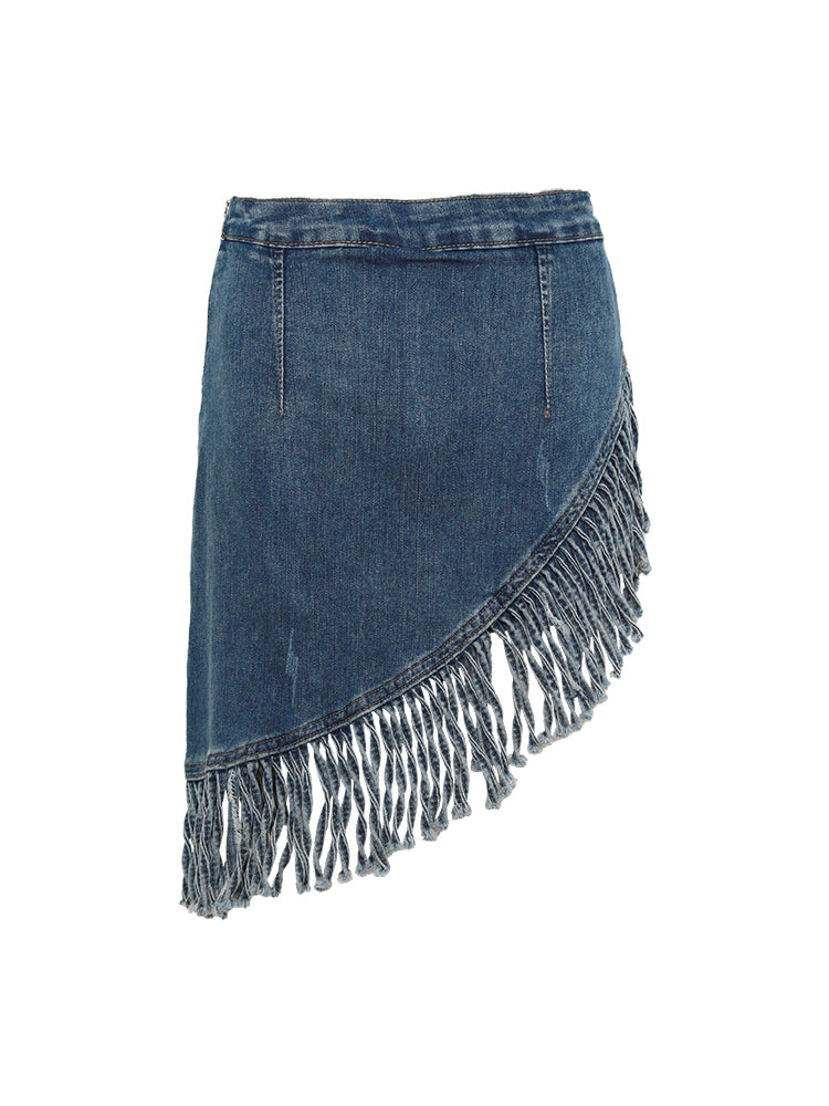 Retro Uregelmæssig Denim Nederdel med Kvast til Kvinder