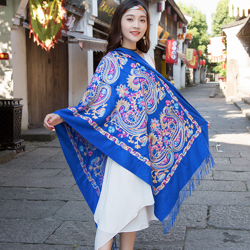 Embroidered Ethnic-Style Great Wall Cashew-Pattern Embroidery Cashmere Scarf