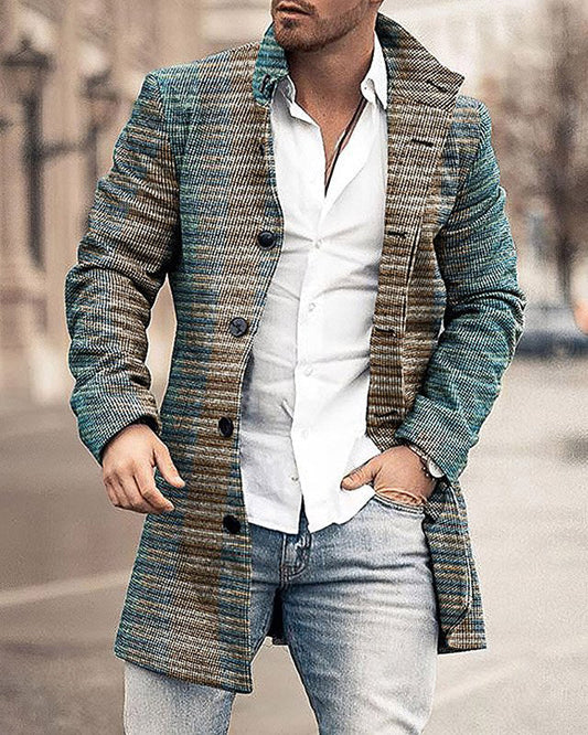 Autumn And Winter New Men's Woolen Stand Collar Medium Long Pocket Casual Coat