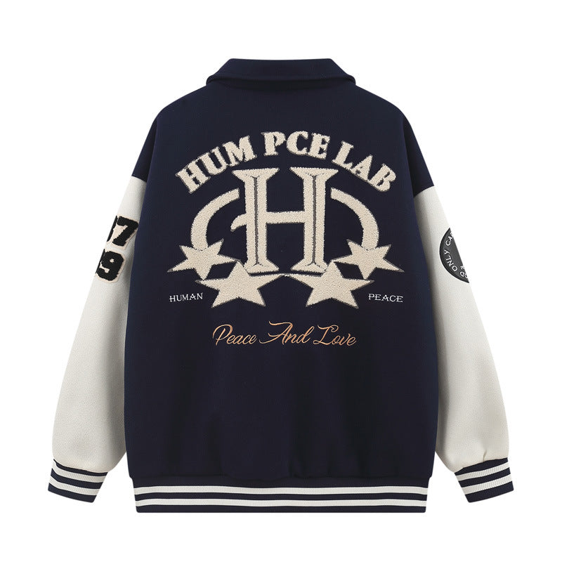 American Retro Street Trend Wool Embroidered Cardigan Baseball Jacket