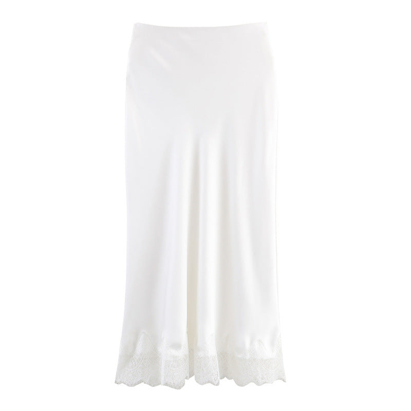 Womens Lace-trimmed Silk-matte Midi Skirt