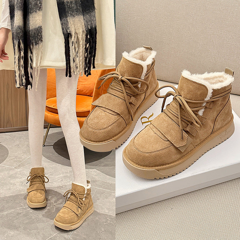 Thickening Students Warm Thick Sole Increase Cotton Shoes  Add Velvet