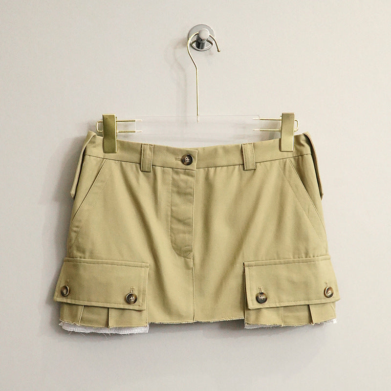 Fashionable Patchwork Pocket Half Length French Short Skirt