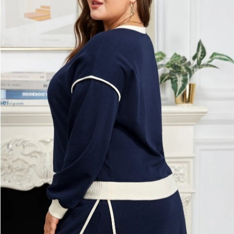 Marineblå Off-shoulder Top Snørenederdel Sæt