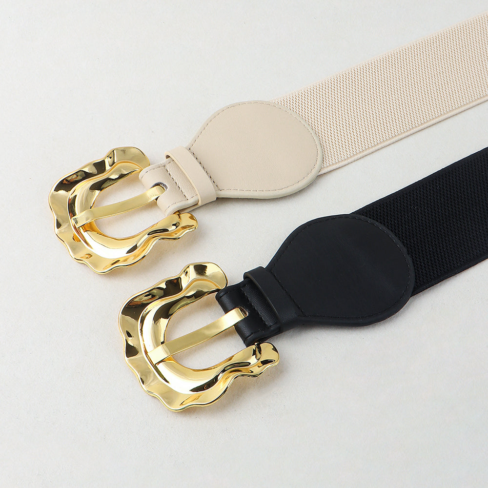 New Autumn And Winter Women's Wide Belt Elastic Elastic Irregular Flanged Alloy Buttonhead Smooth With Shirt Sweater Jacket Waist Seal