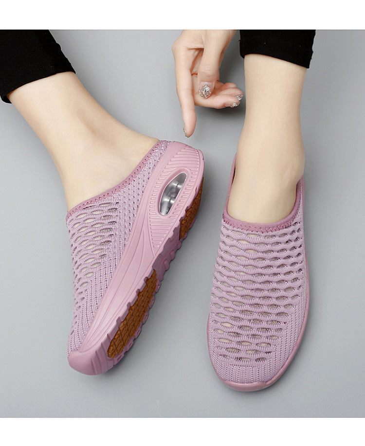 Women's Hollow Mesh Surface Casual Half Slippers Slip-on Mom Shoes