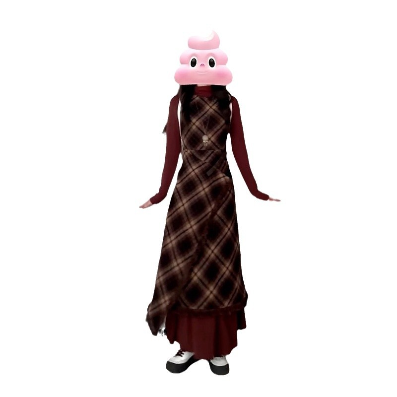 AutumnWinter New Style French-style Sophisticated Red Plaid Dress For Women