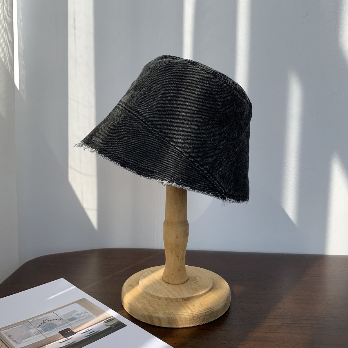 Washed Frayed Hem Denim All-matching Fisherman Hat