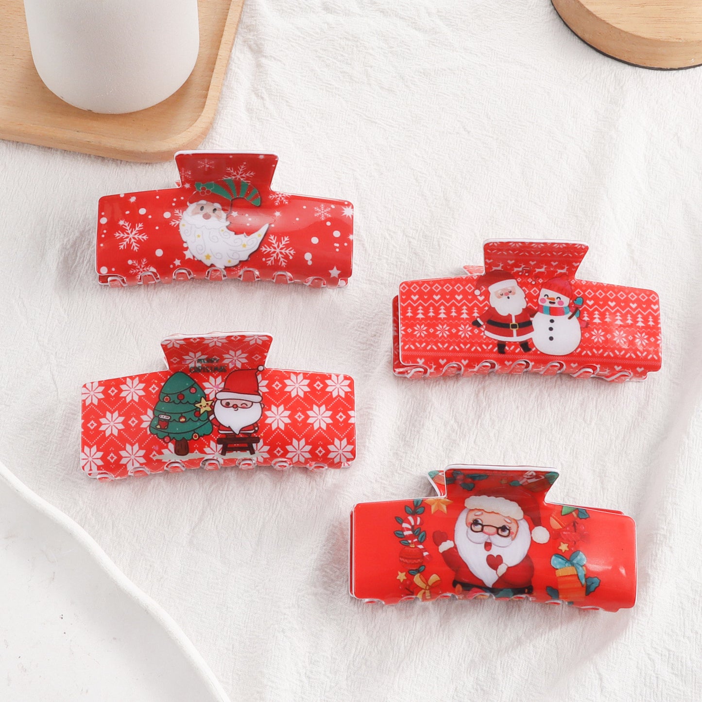Christmas Snowflake And Santa Claus Pattern Shark Clip For The Back Of The Head
