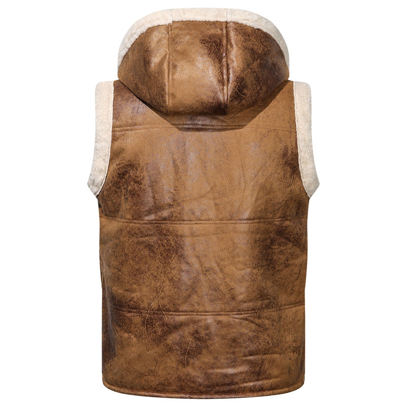 Fur One-piece Coat Men's Solid Color Zipper Vest