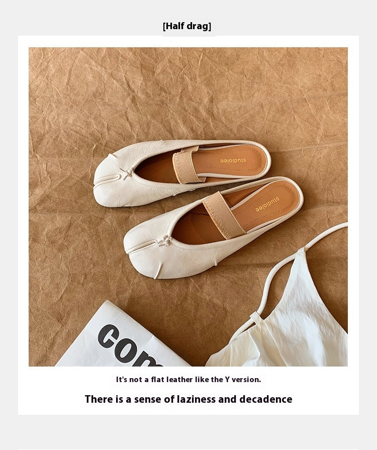 New Fashionable Shallow Mouth Soft Bottom Sheepskin Flat Split Toe Pumps