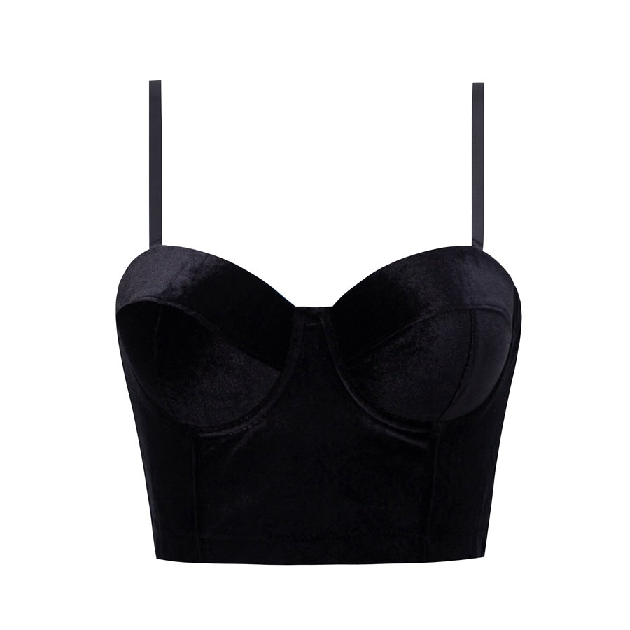 Real Velvet Spaghetti Straps Outerwear Fishbone Corset Solid Color