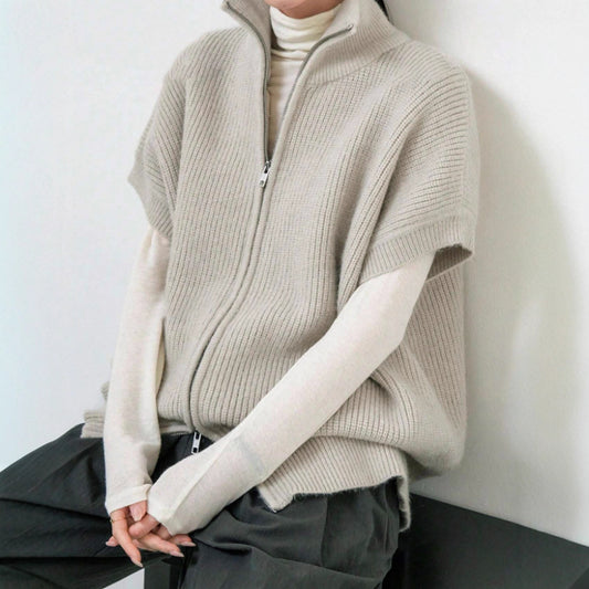 Knitted Cardigan Jacket With Short Sleeves And Ribbed Detailing Springsummer Style