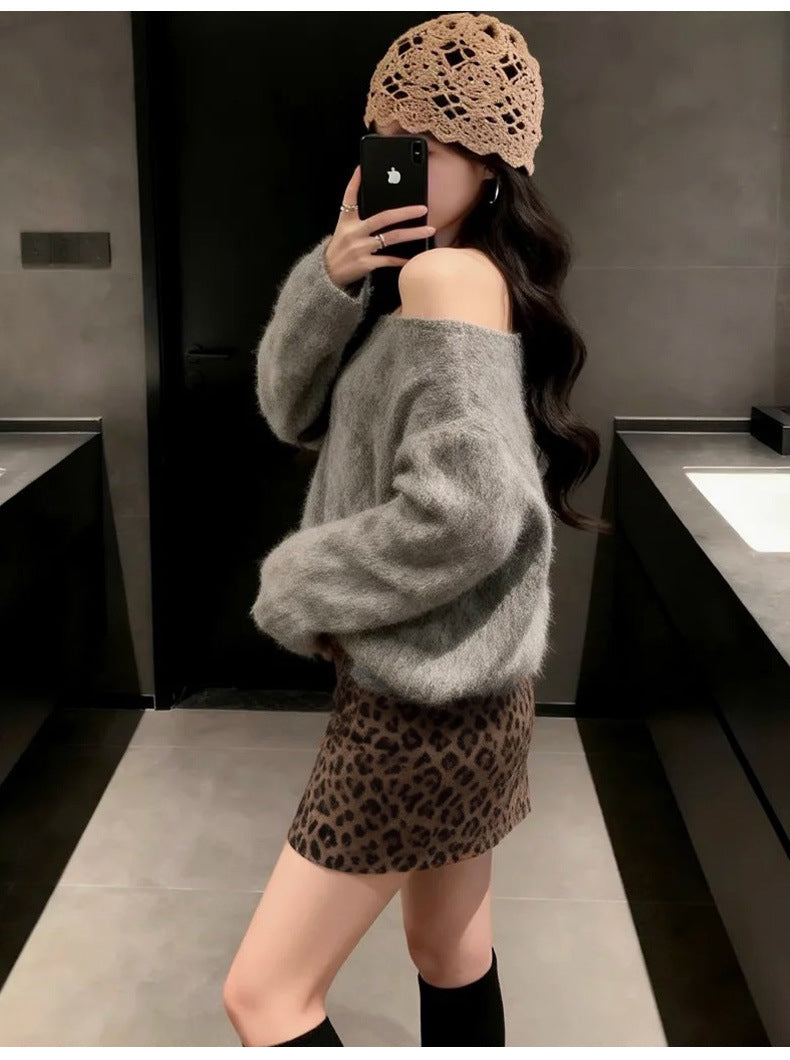 line Slimming Leopard-print Bodycon Skirt