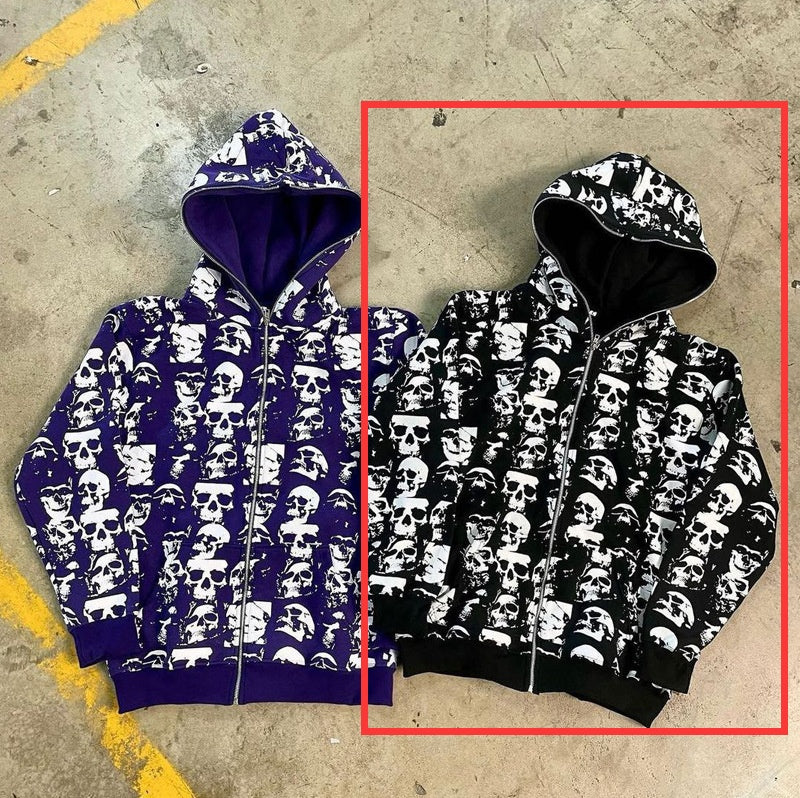 Street Hoodie Skull Printed Zipper
