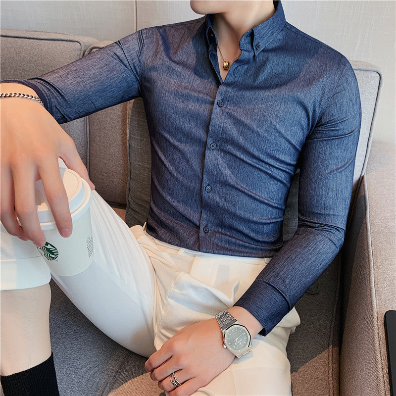 Dark Stripes Slim-fit Business Bottoming Shirt