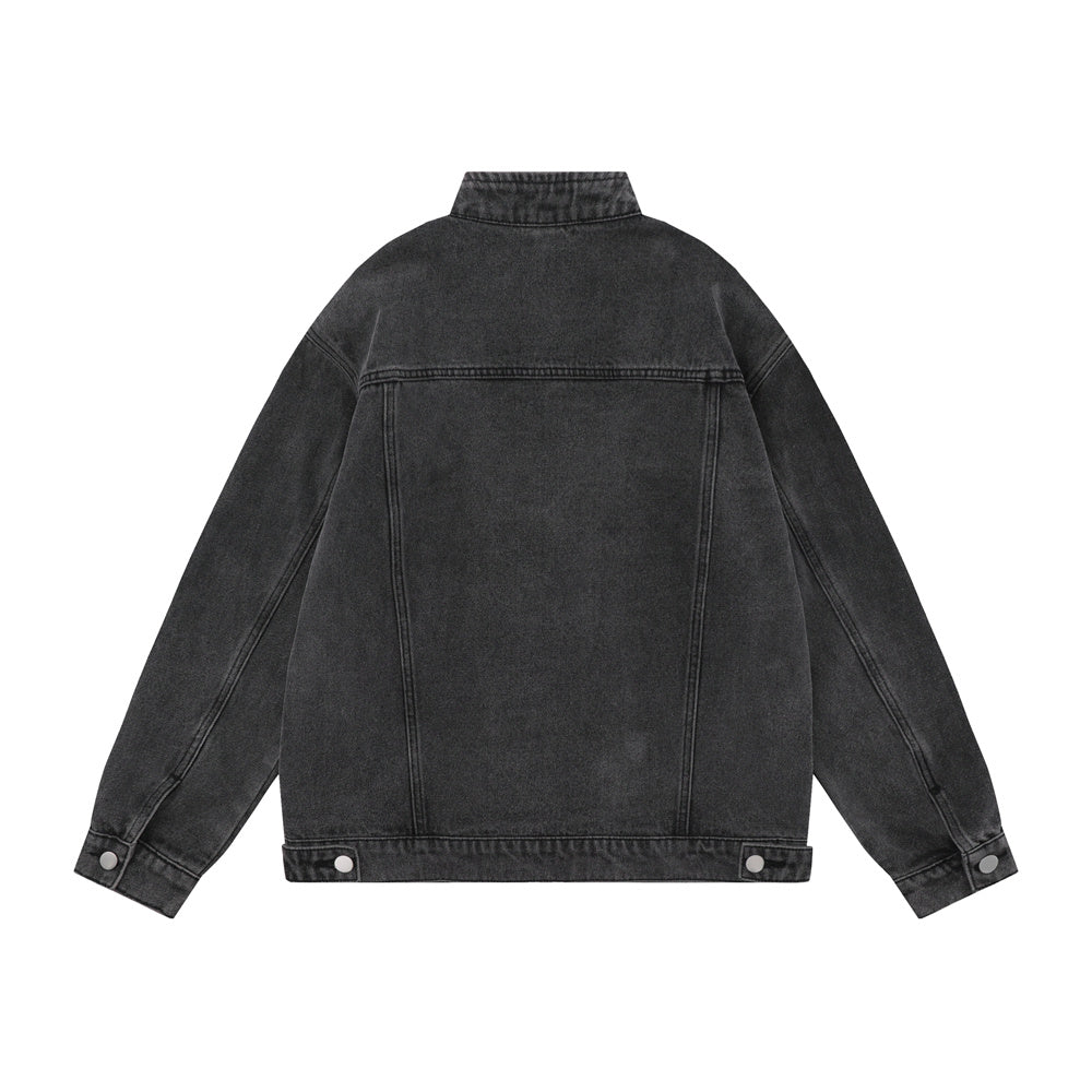 Washed And Worn Zipper Pocket Denim Jacket