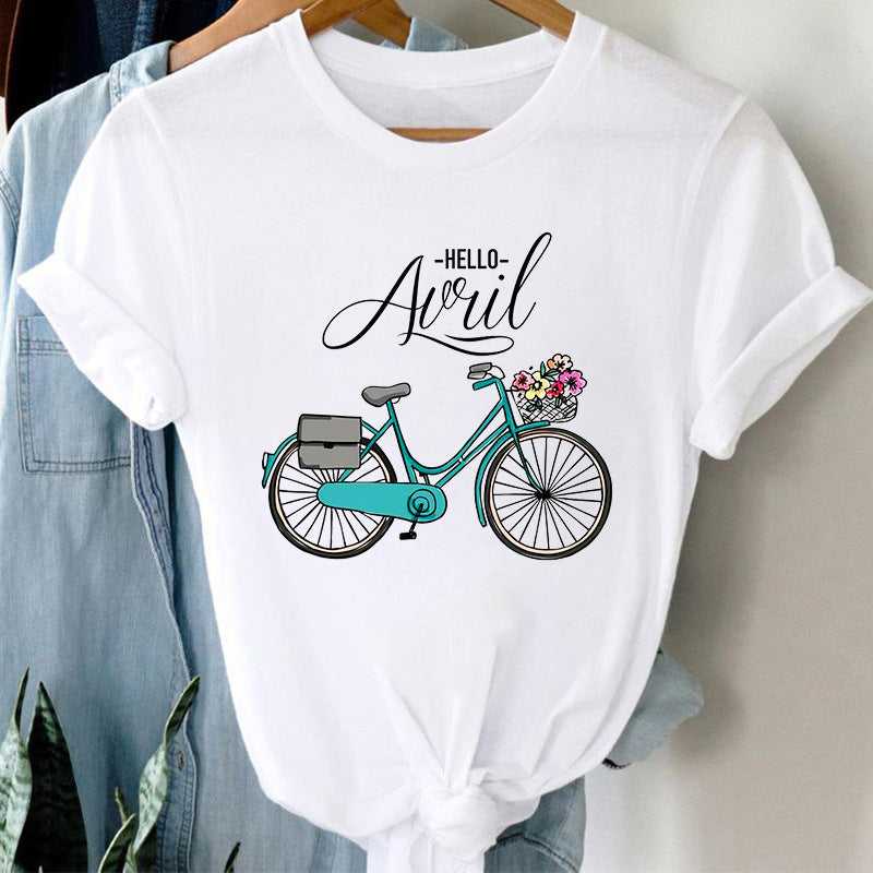Floral Bicycle Short Sleeve Women's Shirt