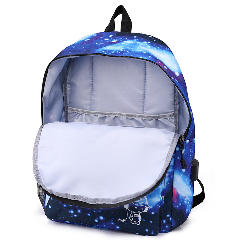 Starry Sky Casual Backpack USB Charging Burden Reduction