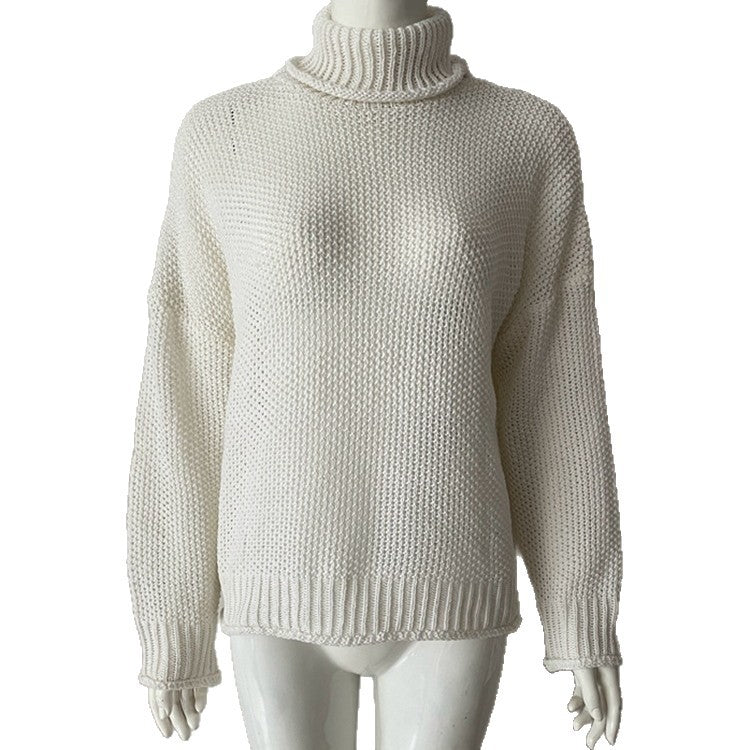 Women's High-neck Long-sleeve Rolled-edge Knit Sweater