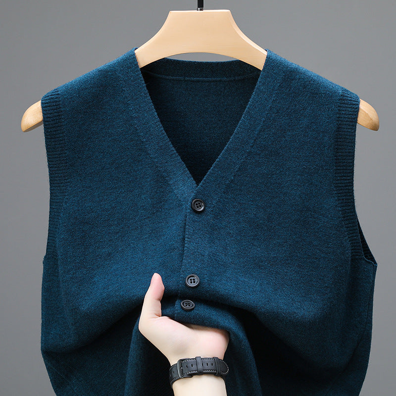 Men's Spring And Autumn Sleeveless Knitted Vest For Middle-aged And Elderly