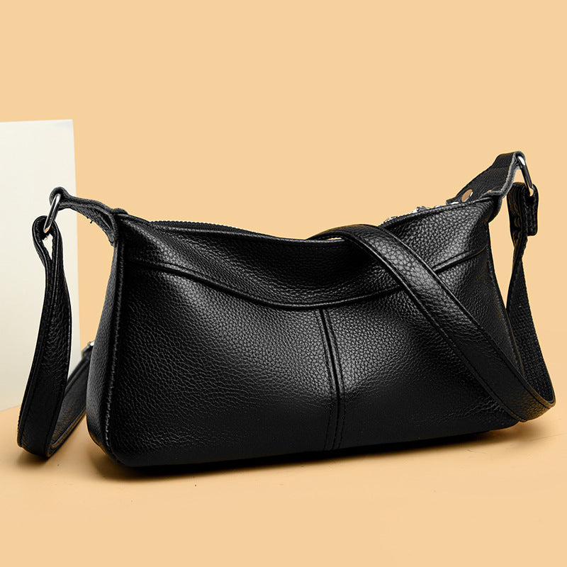 Multi-compartment Shoulder Messenger Bag Women's Large Capacity Cowhide New Moon Bag