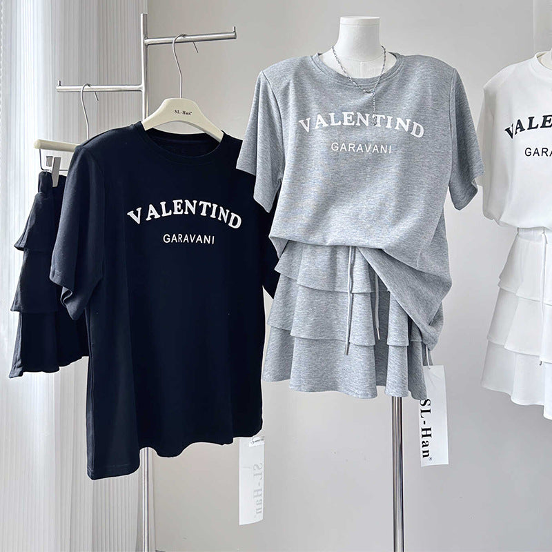 Youthful Two-piece Set Relaxed-fit T-shirt Skirt