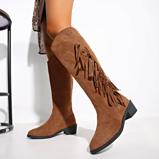 Suede Overtheknee Tassel Boots