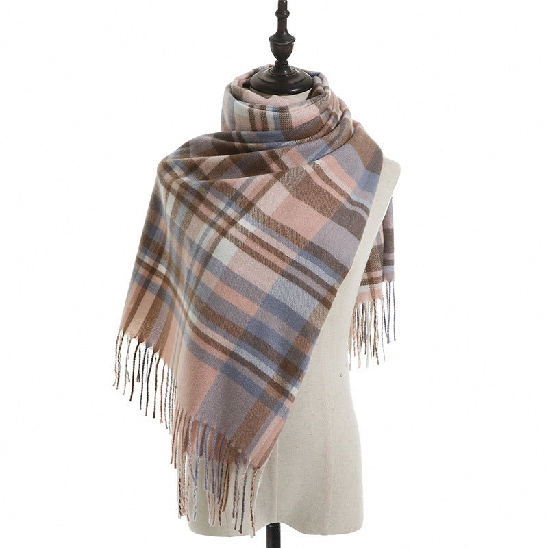 Imitation Cashmere Scarf Plaid Thickened Cold And Warm Tassels