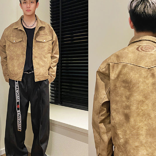 Men's And Women's Same Maychao Vintage Distressed Washed Snake Skin Pattern Jacket