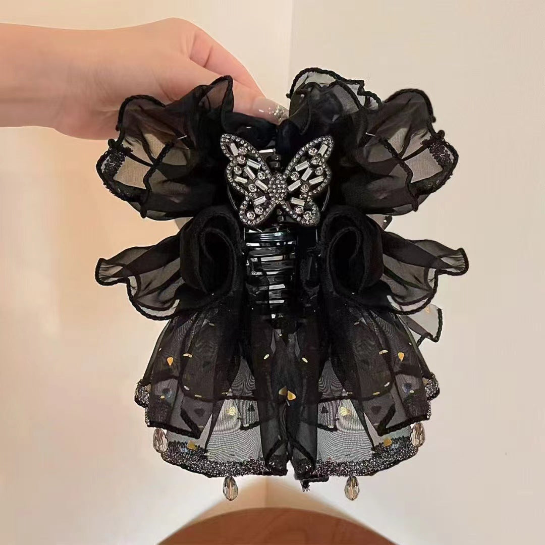 French-style High-end Fluffy Skirt Bow Hair Clip
