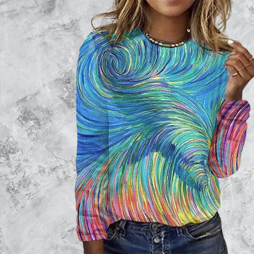 Colorful Abstract Round Neck Top Casual Women's T-shirt