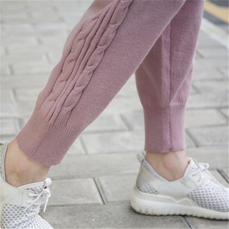 Knitted Harem Pants Fashion Solid Color Hemp Lace Thickening