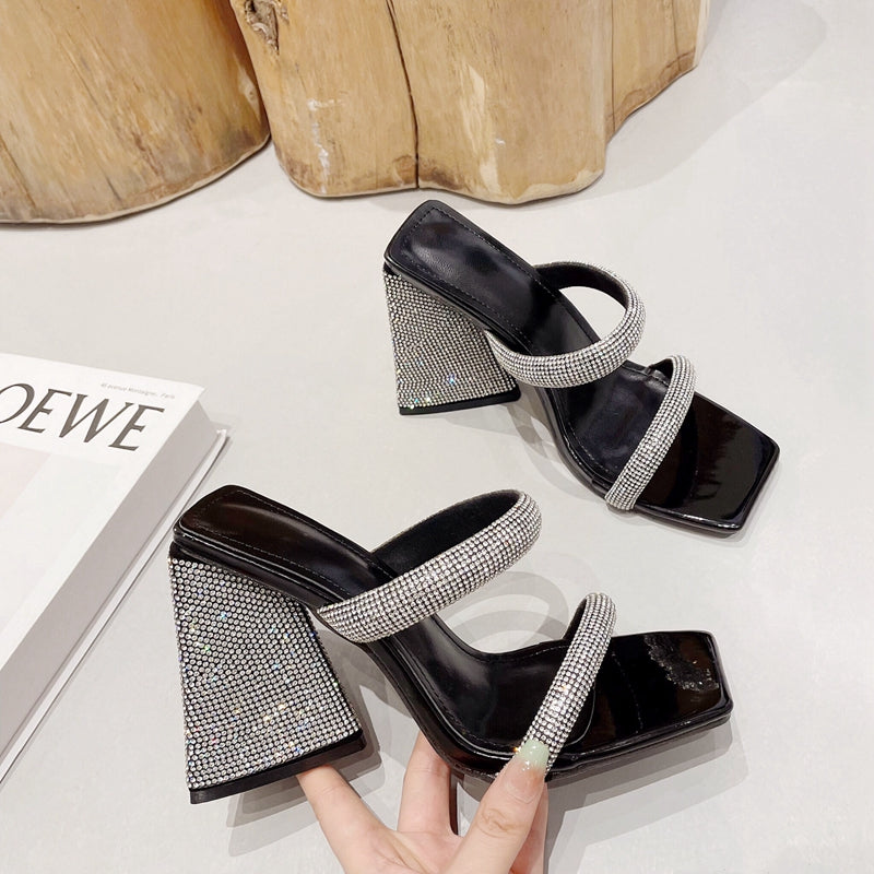 Wearing Women's Summer Square-headed Thick Heel Sandals