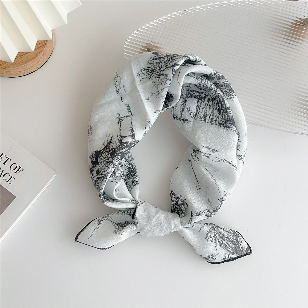 Women's Cotton And Linen Small Square Towel Silk Scarf Artistic All-match Fashion