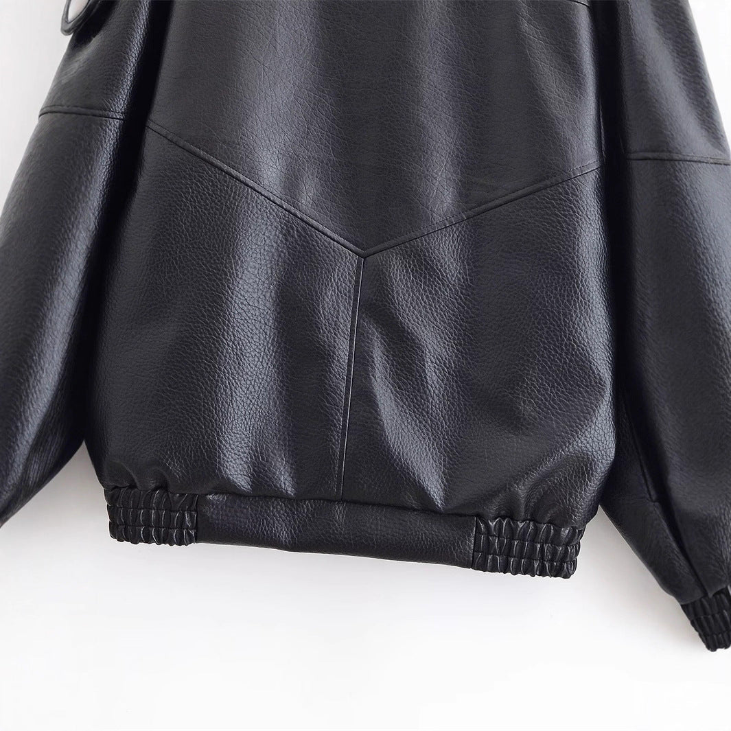 Wind-style Retro Biker's-style Leather Stand-up Collar Jacket