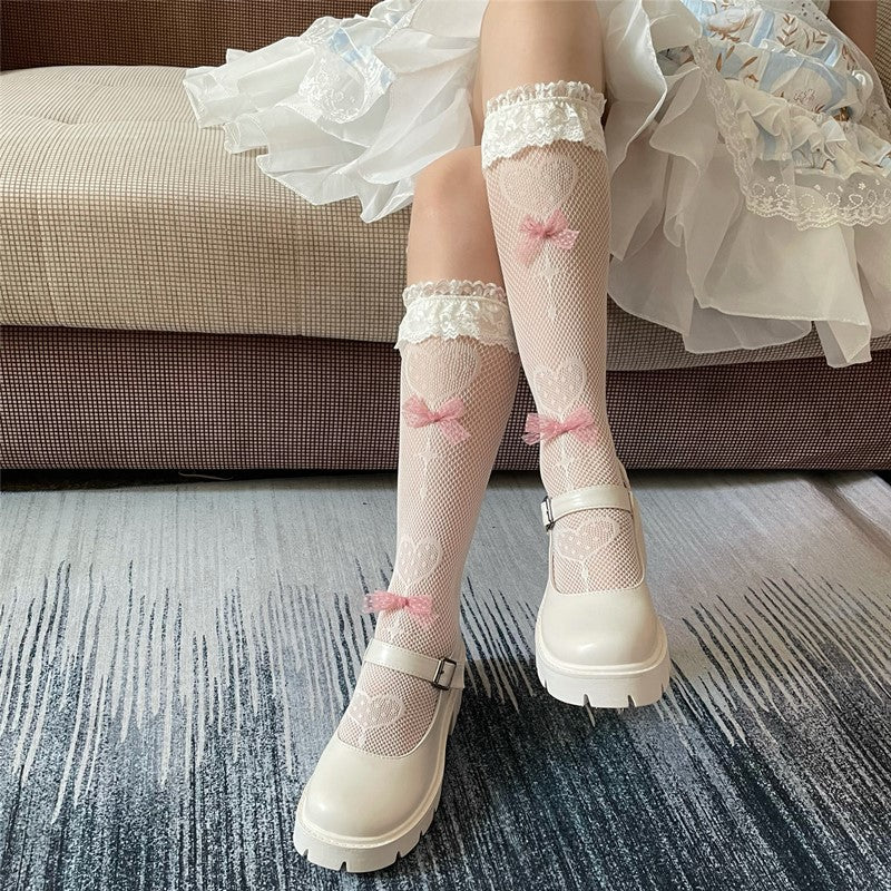 Bowknot Sweet Japanese Net Stockings Calf Socks