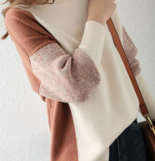 Bestselling Patchwork Color-Block Loose Turtleneck Sweater
