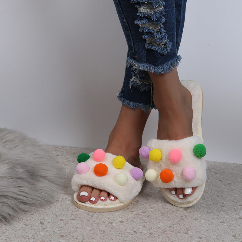 Home Women's Polka Dot Platform Plush Slippers