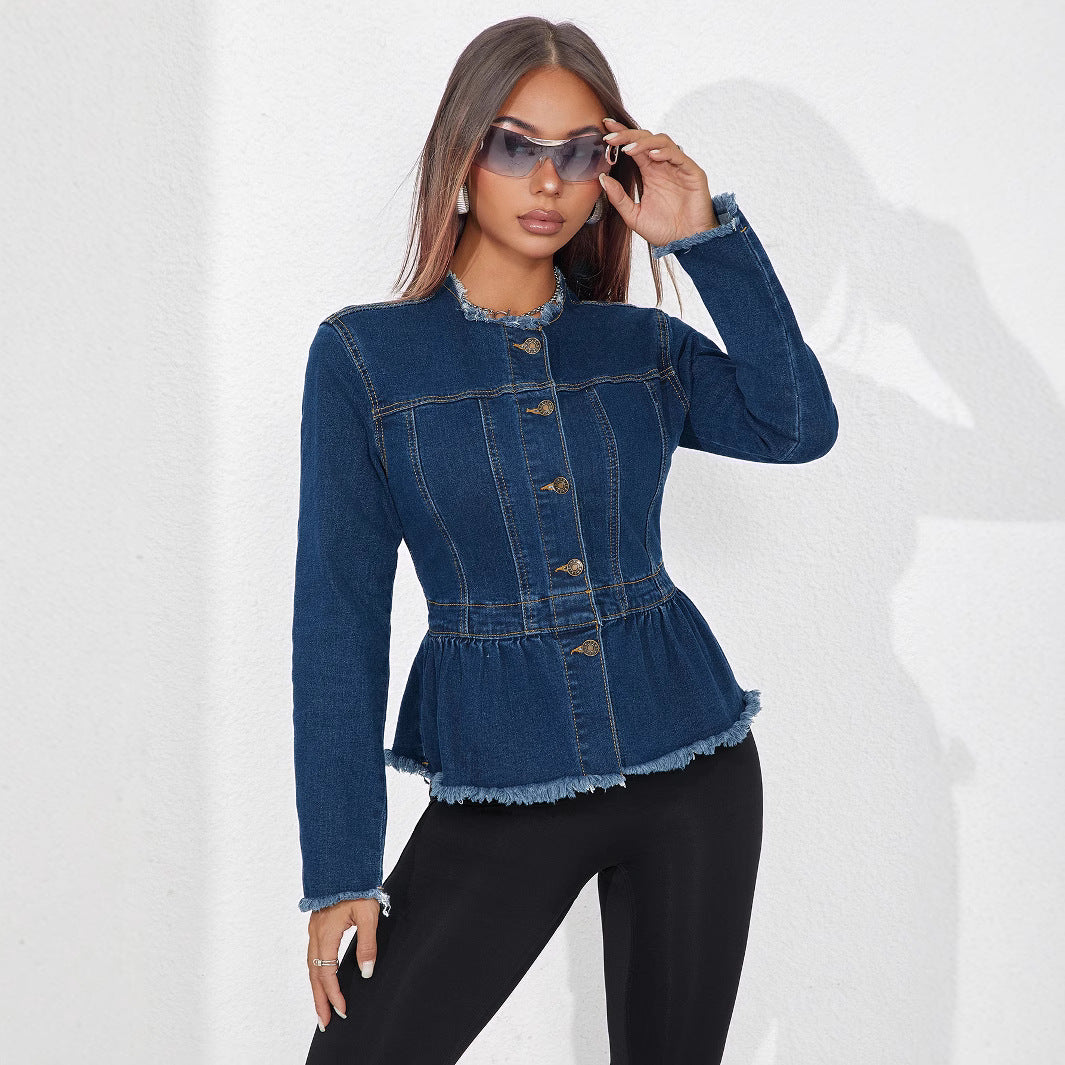 Chanel-style Women's Waist-cinching Collarless Short Jacket