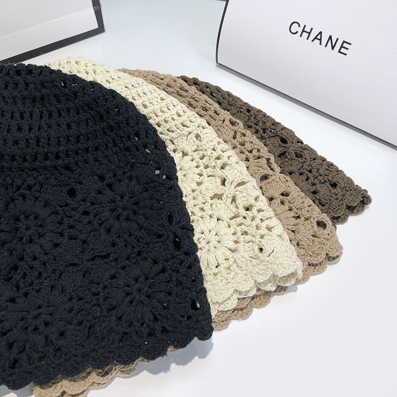 Handmade Crochet Baotou Hollow Wool Sweet Art Knitted Thin Section Pile Heap Cap