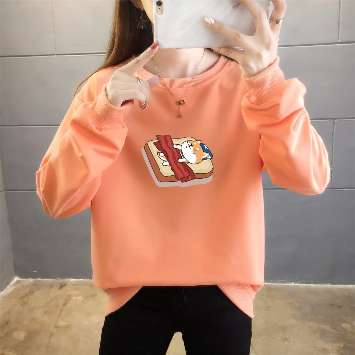 Student Casual Cartoon Top Trendy Round Neck