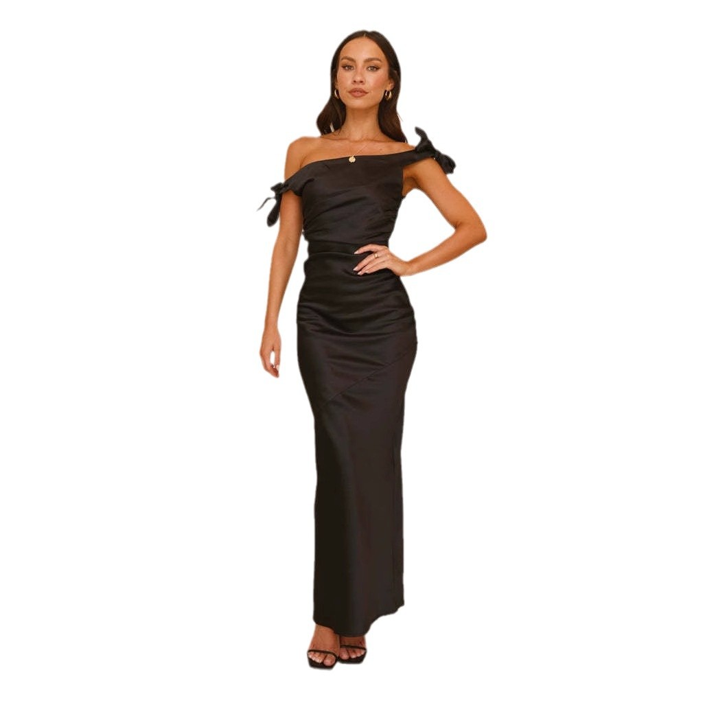 Off-the-shoulder Halter-neck Stretchy Form-fitting Bodycon Dress With Tie Details