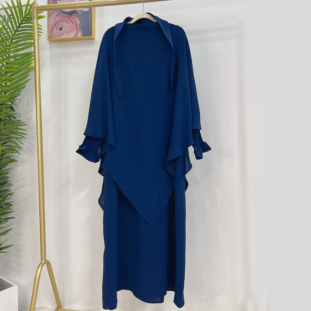 Dubai Turkey Solid Color Dress With Headscarf